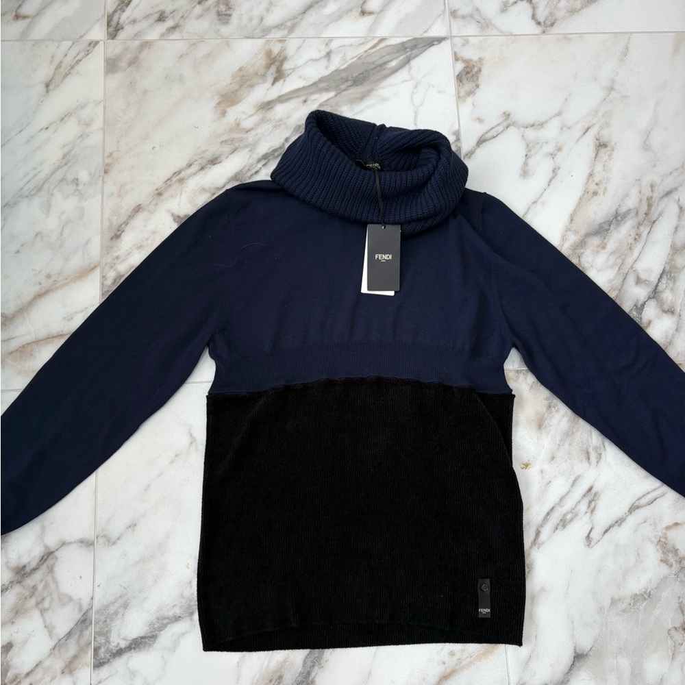 Fendi Roma Scuba Hood Knit Sweater | Navy & Black | IT 54